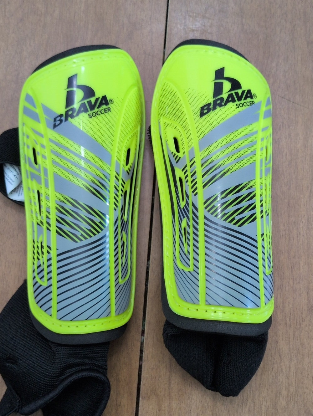 Brava Neon Yellow Kids Soccer Shin Guards with Ankle Socks